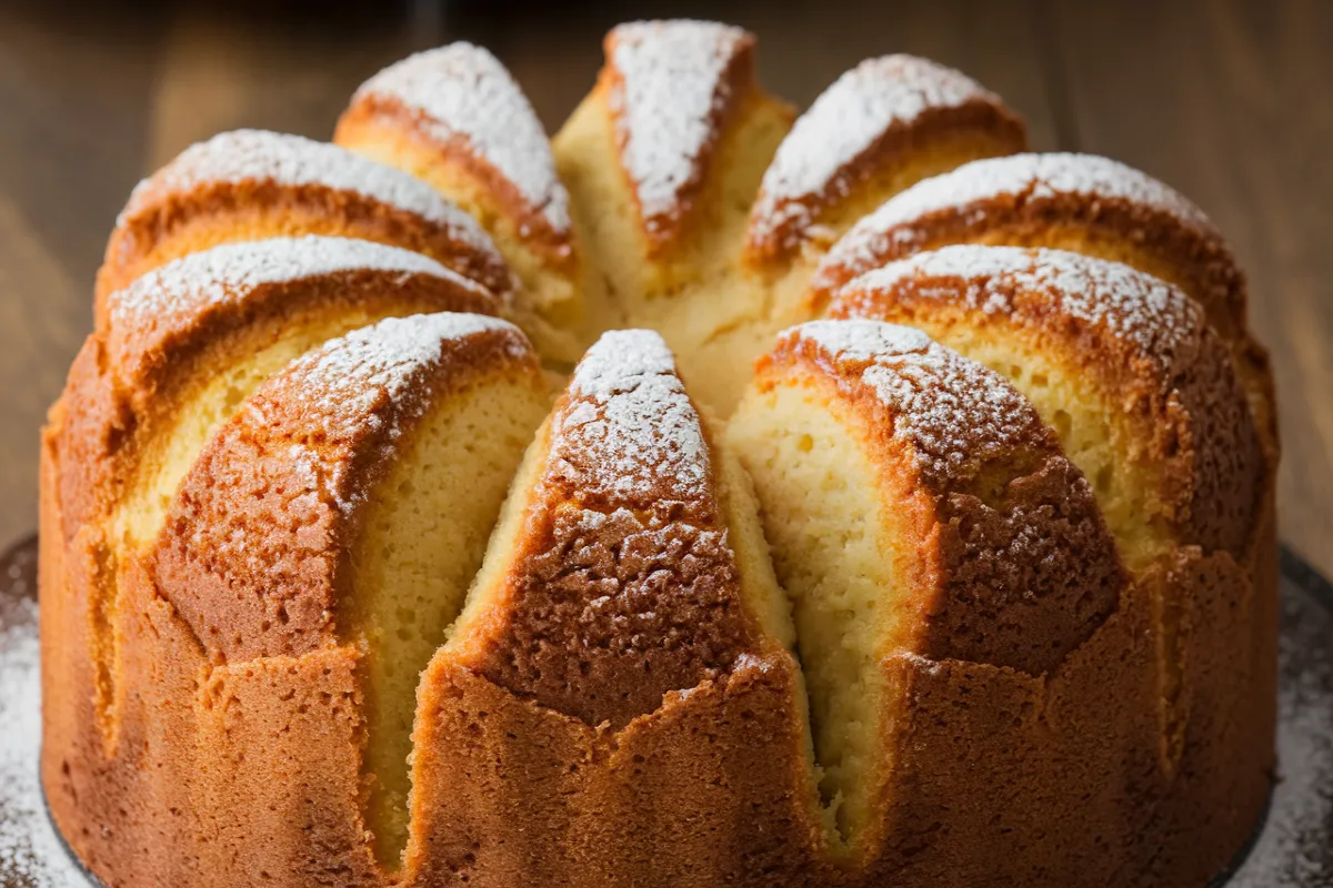 A freshly baked pound cake with a perfectly cracked top