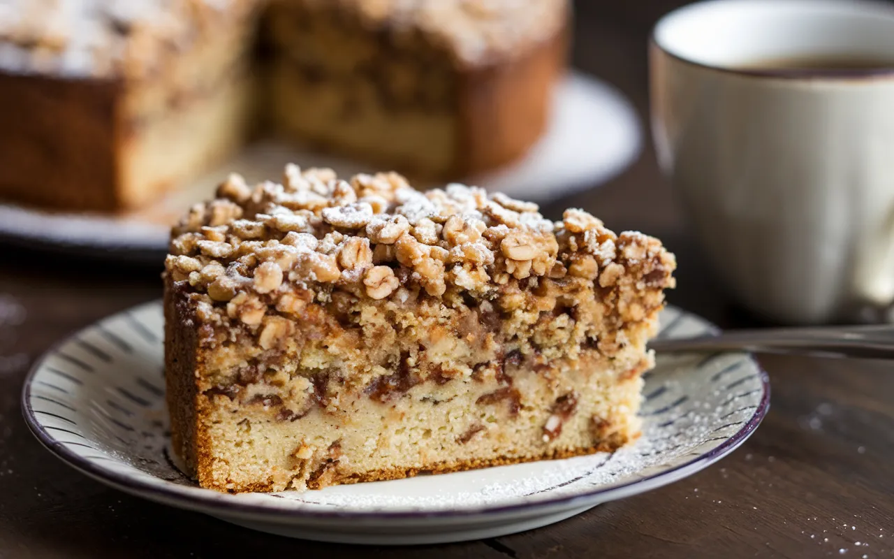  Slice of coffee cake recipe with oatmeal streusel.