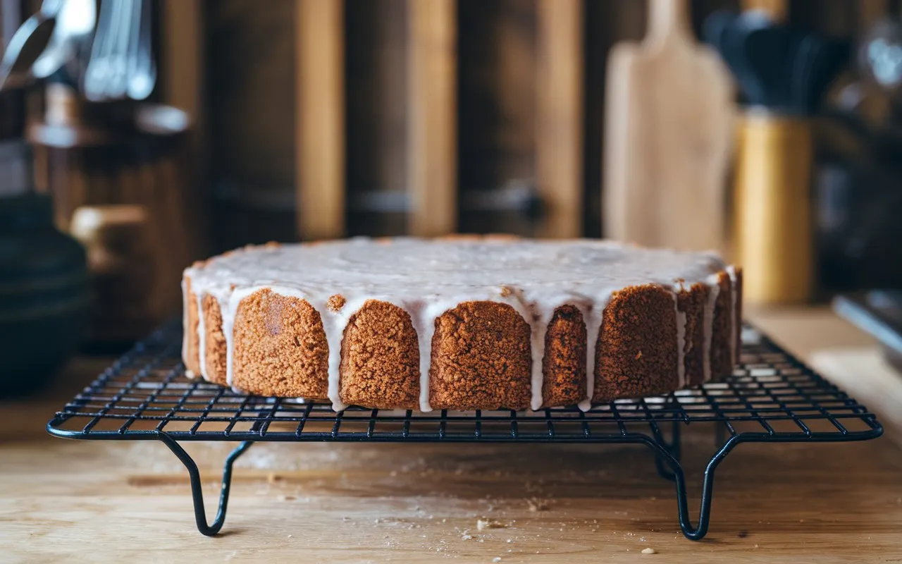 Freshly baked crack cake recipe cooling on a wire rack.