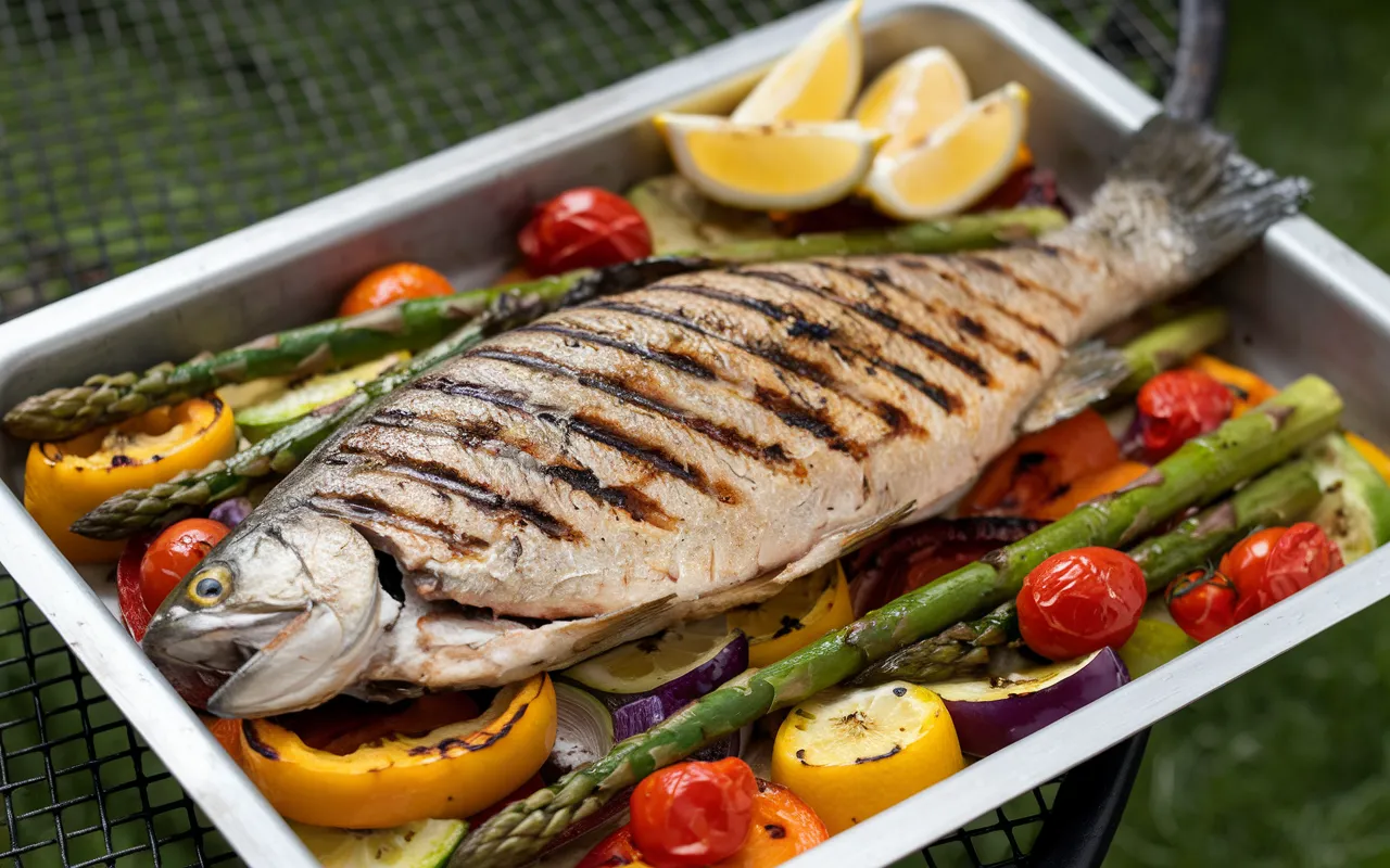 Deliciously cooked steelhead trout with lemon and herbs.