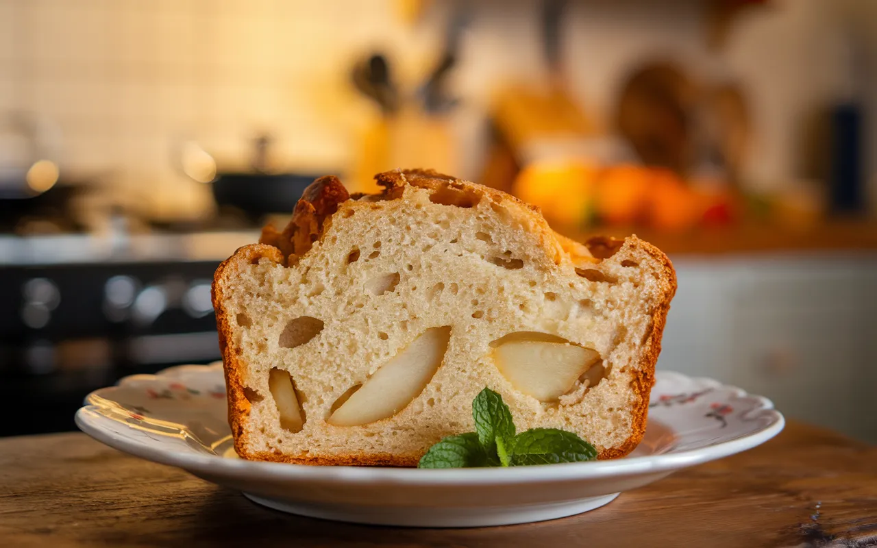  Slices of a delicious pear bread recipe on a plate