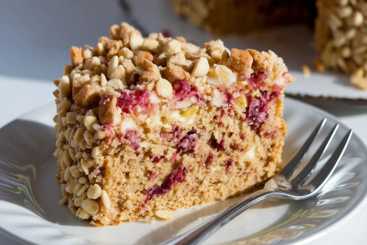  Golden brown crack cake on a white plate.