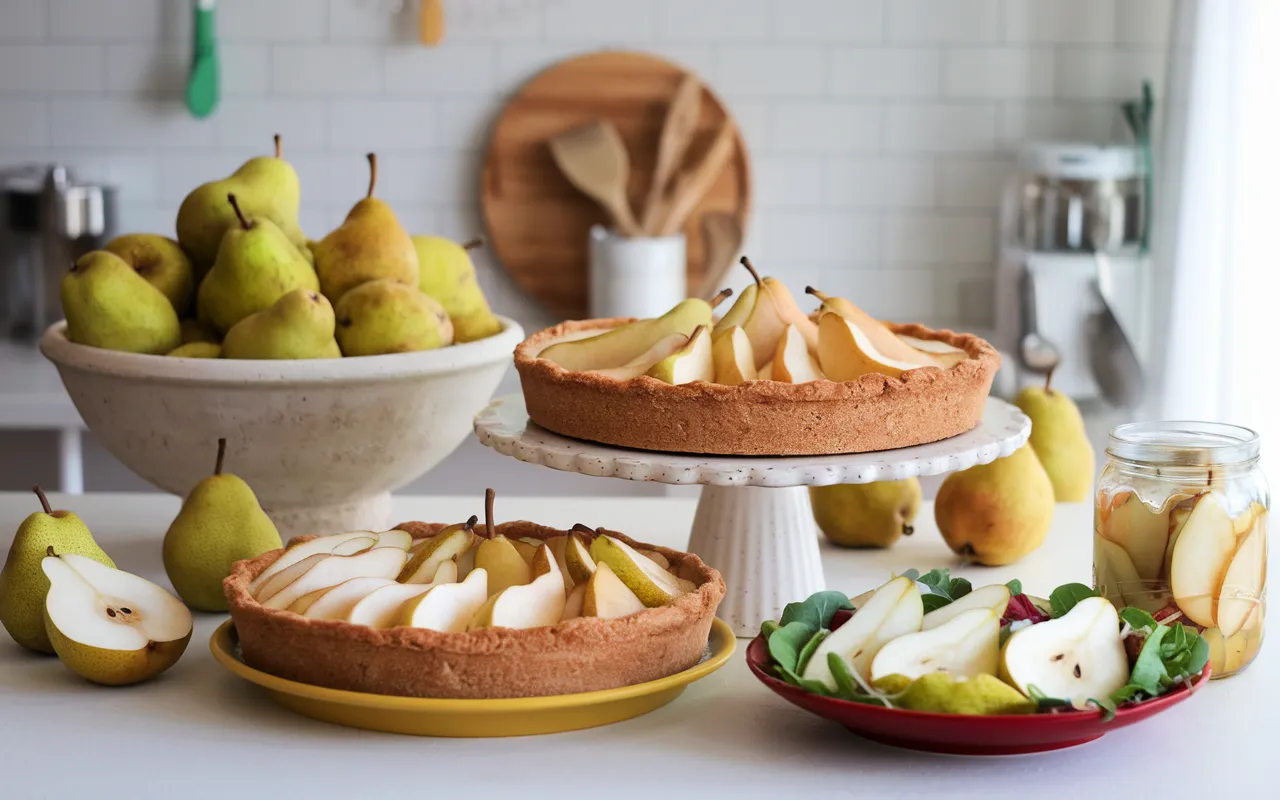 Different dishes illustrating what is the best way to use a lot of pears.