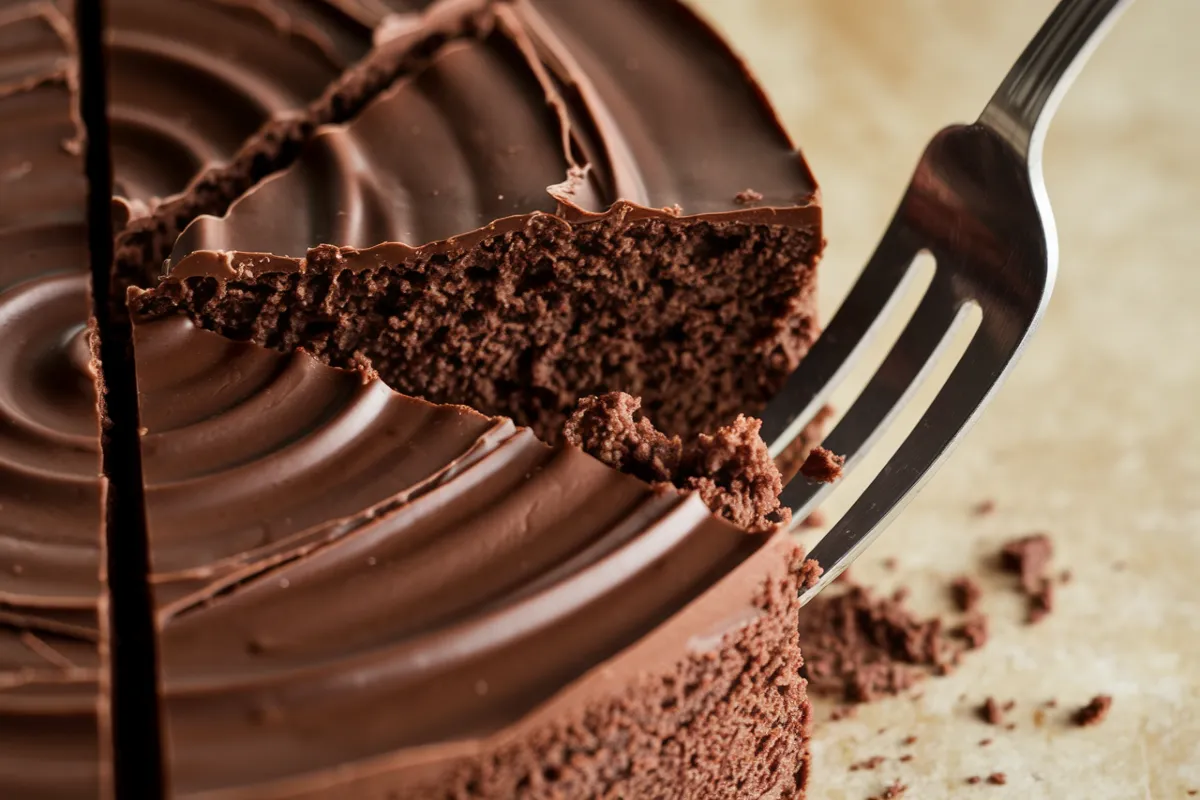 A delicious flourless chocolate cake on a plate.