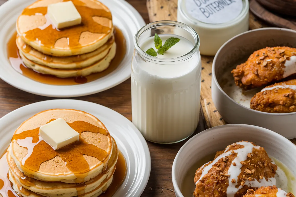 Use buttermilk in recipes like pancakes, waffles, muffins, or cornbread. Its tangy flavor enhances baked goods.